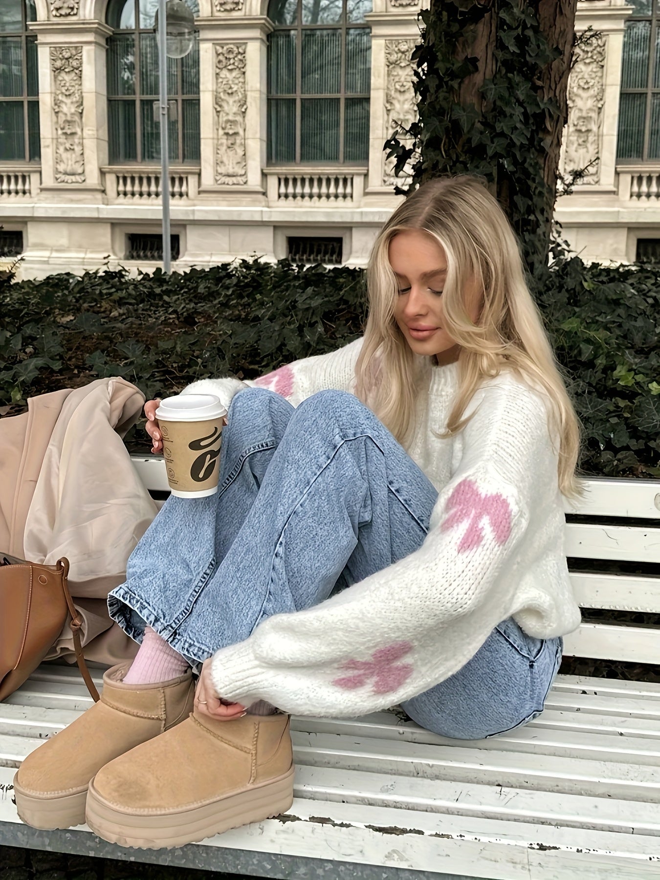Elegant Butterfly Bow Pattern Sweater for Women - Long Sleeve, Round Neck, Soft & Cozy, Perfect for Spring, Summer, Fall, and Winter Outfits, Cute Sweaters