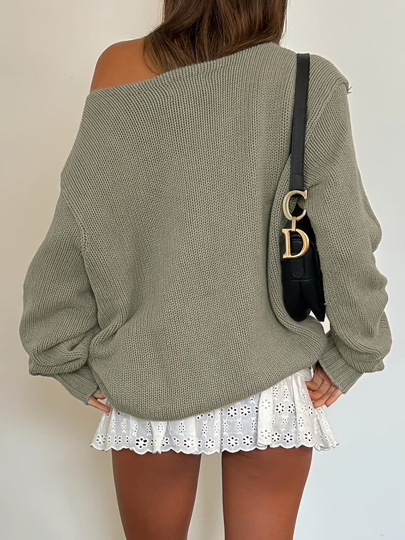 Y2K Oversized Casual Sweater with Letter Graphic - Cozy Round Neck Pullover, Machine Washable Non-Stretch Fall Fashion Top for Women, Cute Sweater, Winter Apparel, Textured Knitwear