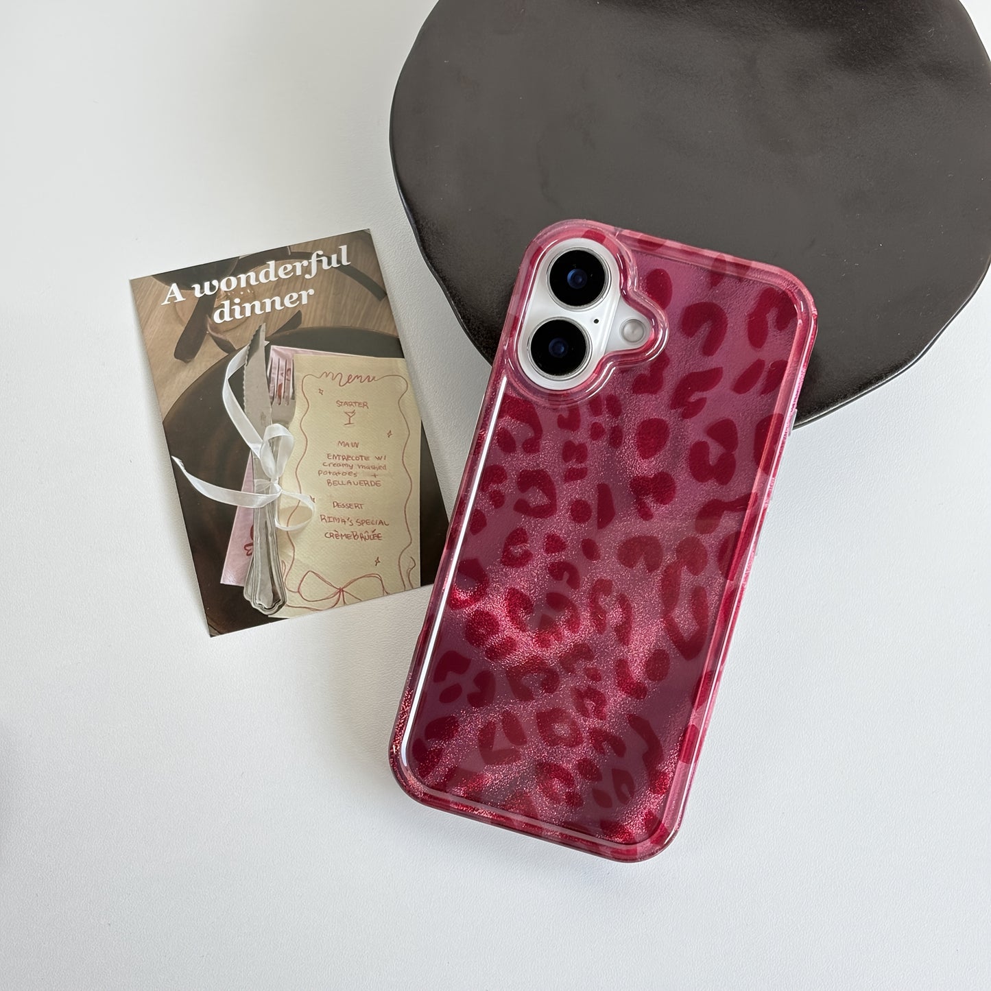 [Leopard Print Case] Wine Red Leopard Print Protective Phone Case | for iPhone 12 13 14 15 16 Pro Max, Fine Flash Glacial Texture, Fashion Chic, Lucky Color