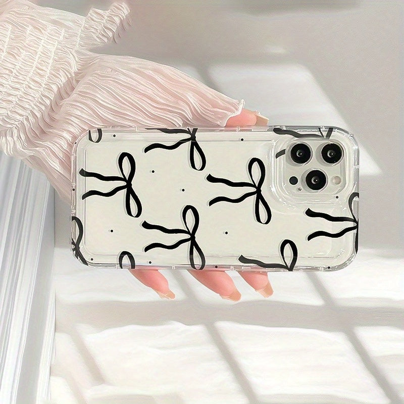 Black Bow Air Cushion Mobile Phone Case for iPhone16 15 14 13 12 11 XS XR X 7 8 12/13 Mini Plus Pro Max SE Birthday/Valentine's Day/Gifts for Boyfriend/Girlfriend