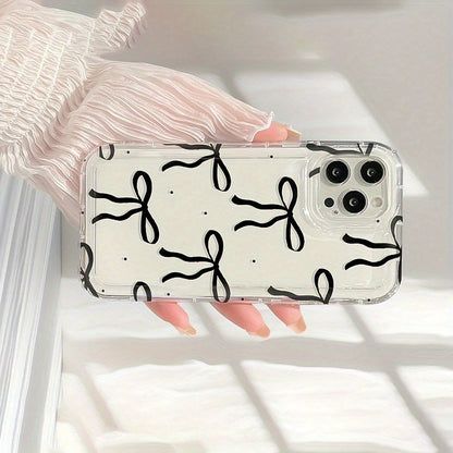 Black Bow Air Cushion Mobile Phone Case for iPhone16 15 14 13 12 11 XS XR X 7 8 12/13 Mini Plus Pro Max SE Birthday/Valentine's Day/Gifts for Boyfriend/Girlfriend