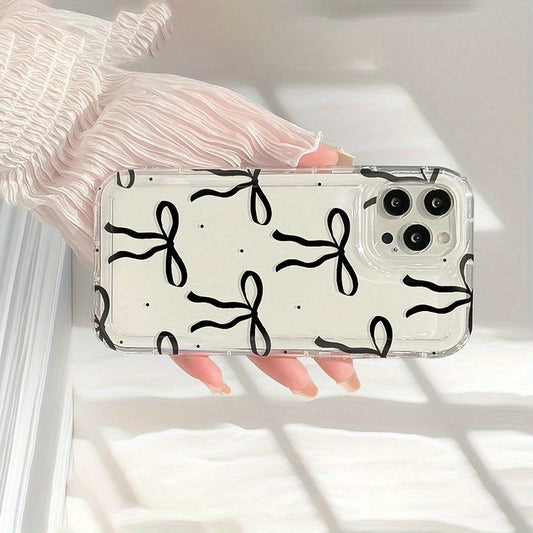 Black Bow Air Cushion Mobile Phone Case for iPhone16 15 14 13 12 11 XS XR X 7 8 12/13 Mini Plus Pro Max SE Birthday/Valentine's Day/Gifts for Boyfriend/Girlfriend
