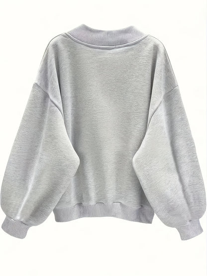 Comfortable 1pc Women's Casual V-Neck Long Sleeve Pullover Sweatshirt, Polyester Knit with Letter Print, Autumn/Winter Fashion, Ultra-warm Comfort in Paris Slogan
