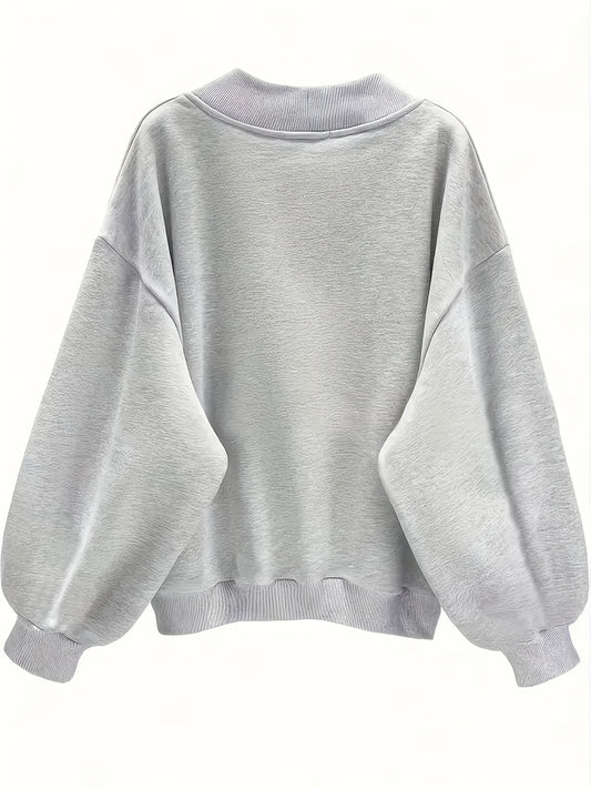 Comfortable 1pc Women's Casual V-Neck Long Sleeve Pullover Sweatshirt, Polyester Knit with Letter Print, Autumn/Winter Fashion, Ultra-warm Comfort in Paris Slogan