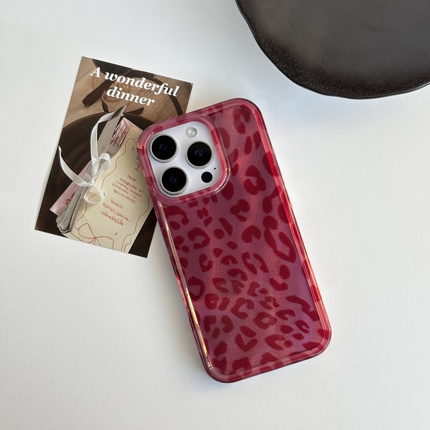 [Leopard Print Case] Wine Red Leopard Print Protective Phone Case | for iPhone 12 13 14 15 16 Pro Max, Fine Flash Glacial Texture, Fashion Chic, Lucky Color