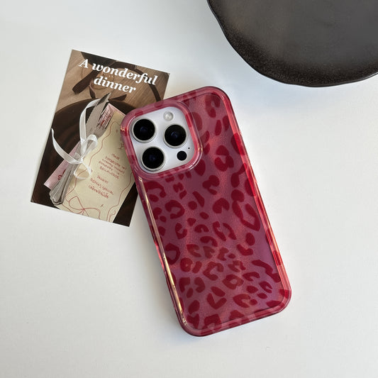 [Leopard Print Case] Wine Red Leopard Print Protective Phone Case | for iPhone 12 13 14 15 16 Pro Max, Fine Flash Glacial Texture, Fashion Chic, Lucky Color