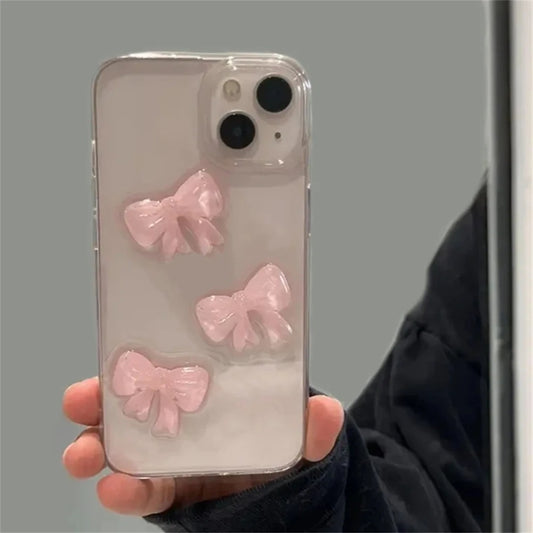 Cute pink bow phone case, suitable for iPhone 16 Pro Max 15 14 13 12 11 Pro Max 7 8 16 Plus X XS Max XR SE2 phone Cover
