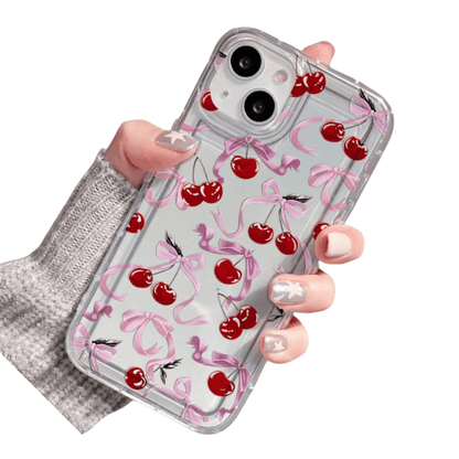 [Transparent Shockproof Cherry Phone Case] Fashionable and high-end cherry bow pattern transparent phone case suitable for iPhone 11 12 13 14 15 16pro max transparent shockproof protective case suitable for 7 8 plus mini series soft shell