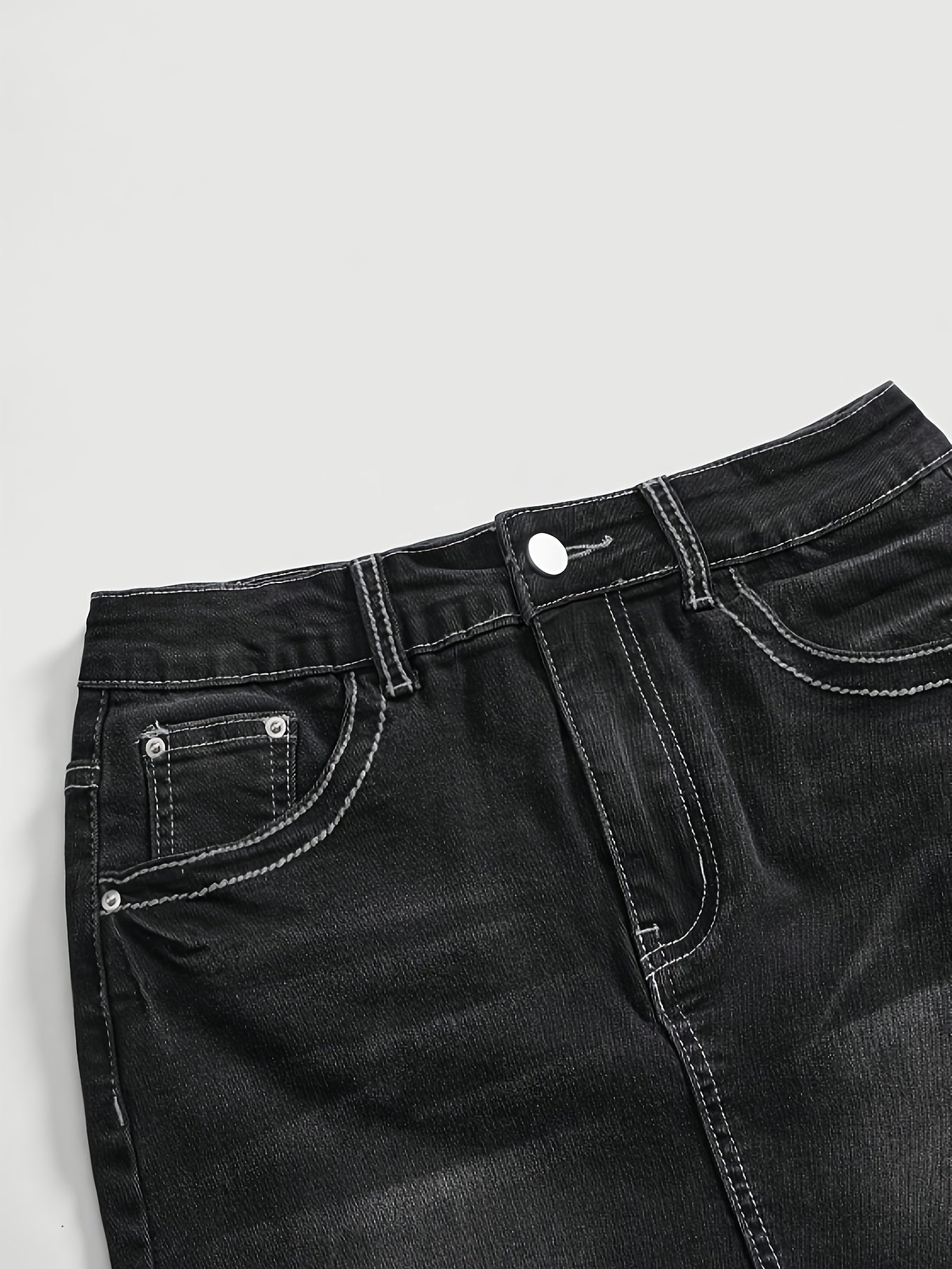 Women'S Stretch Denim Mini Skirt - Elegant Low-Rise Pencil Skirt with Button Detail, Medium Wash, Non-Stretch Fabric, Perfect for Spring/Summer/Fall, Casual Attire, Spring Summer Fashion, Sleek Silhouette, Comfortable Fit