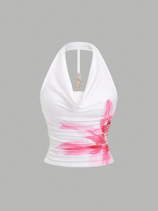 [Floral Print Tank Top] Lightweight Polyester Women's Casual Floral Print Tank Top | V-Neck, Short Sleeve, Spring/Summer/Fall Fashion Top for Casual Attire