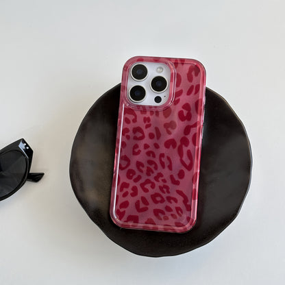 [Leopard Print Case] Wine Red Leopard Print Protective Phone Case | for iPhone 12 13 14 15 16 Pro Max, Fine Flash Glacial Texture, Fashion Chic, Lucky Color