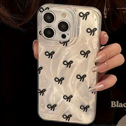 1 Full Screen Black Bow Fashion Gradient Feather Phone Case Suitable for iPhone 16, 15, 14, 13, 12, 11, XS, XR, X, 7, 8 Plus Pro Max SE Series, Christmas, Easter, April Fool's Day, Birthday/Valentine's/Girlfriend Gift