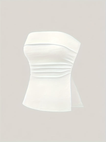 Women'S Sexy Off-Shoulder Tube Top - Solid Color Stretchy Crop Top for Casual & Formal Wear, All-Season Versatile Sleeveless Blouse, Crop Top Blouse
