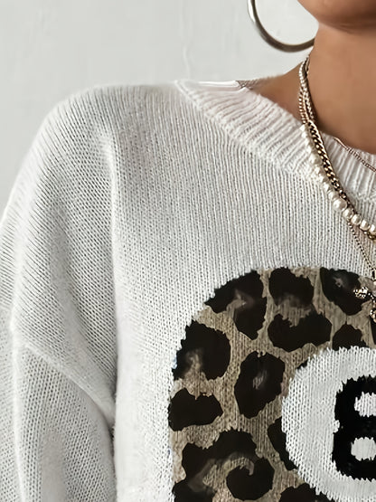 [8pcs Leopard Print Sweater Set] 8pcs Stylish Casual Leopard Print Ball Design Billiard Sweater Set