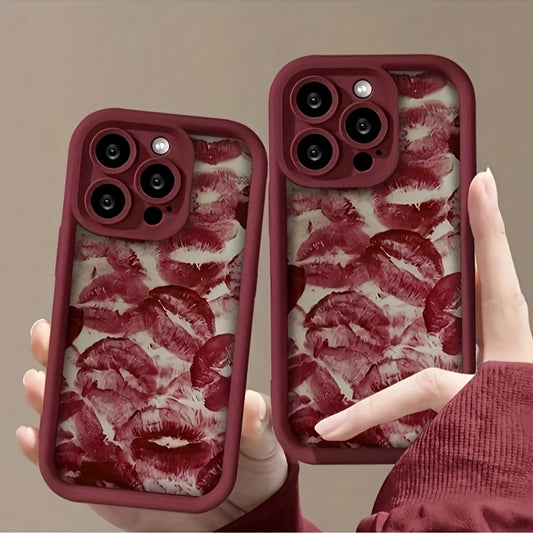 1pc Burgundy Lip Print 3D Embossed TPU Soft Drop-Proof Waterproof Phone Case Compatible with for iphone for Apple for iphone 16/11/12/13/14/15/15Pro/15 Plus/15 Promax/7Plus/8Plus/X/Xs Max/Xr/11Pro/12Pro/13Pro/14Pro/12Mini/13Mini/11Promax/12Promax/13Proma