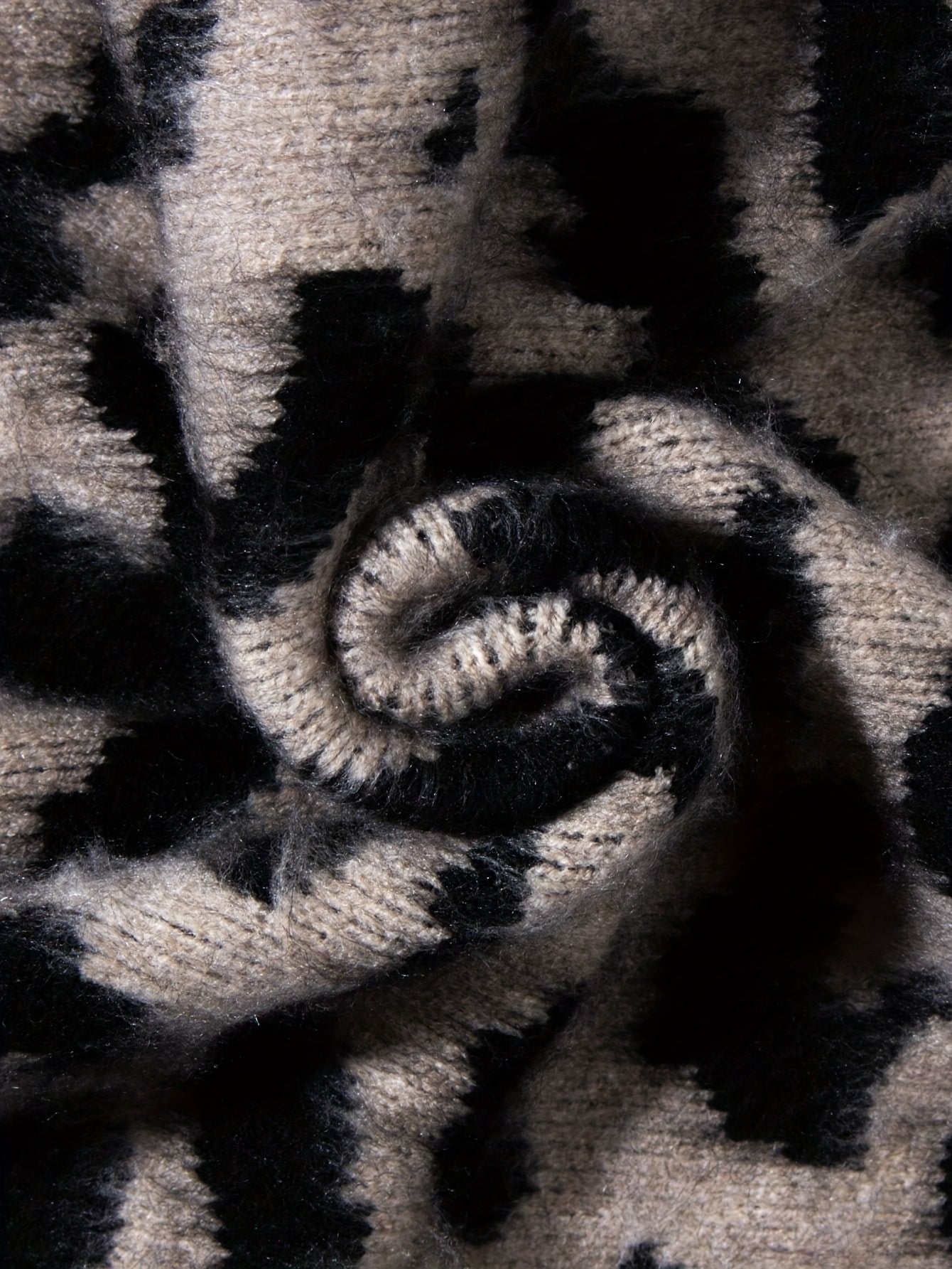 [Leopard Print Sweater] Oversized Men's Leopard Print Faux Fur Sweater | Cozy Fall Winter Knit Top with Round Neck, Black & White Contrast, Relaxed Fit Apparel, Highend Texture, Luxurious Feel Fabric