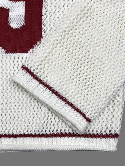 [Unisex Striped Sweater] Unisex Same Style Striped & Number Printing Loosed Jersey Cover Up Sweater