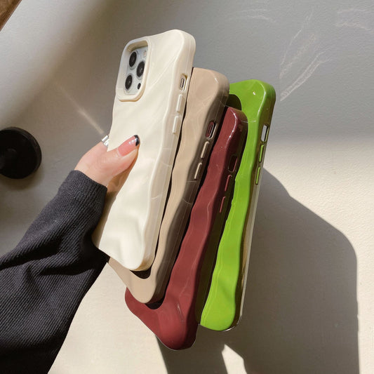 Anti-fall Soft Solid Color Wave Pleated Phone Case