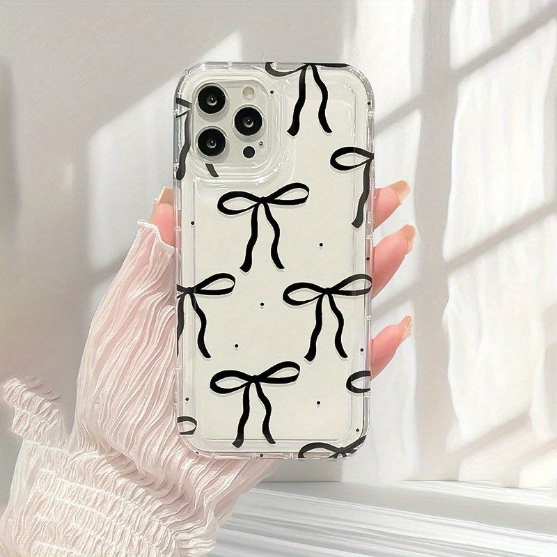 Black Bow Air Cushion Mobile Phone Case for iPhone16 15 14 13 12 11 XS XR X 7 8 12/13 Mini Plus Pro Max SE Birthday/Valentine's Day/Gifts for Boyfriend/Girlfriend
