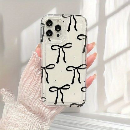 Black Bow Air Cushion Mobile Phone Case for iPhone16 15 14 13 12 11 XS XR X 7 8 12/13 Mini Plus Pro Max SE Birthday/Valentine's Day/Gifts for Boyfriend/Girlfriend