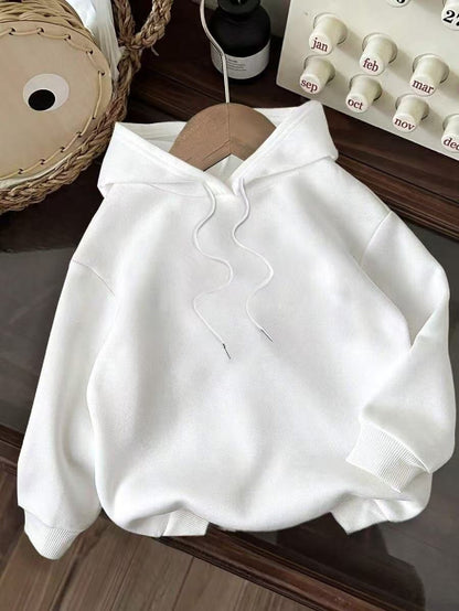 [Cozy Hoodie] Cozy White Polyester Hoodie | Women's Casual Graphic Pullover with Drawstring, "Have a Nice Day" Print, Perfect for Fall & Winter