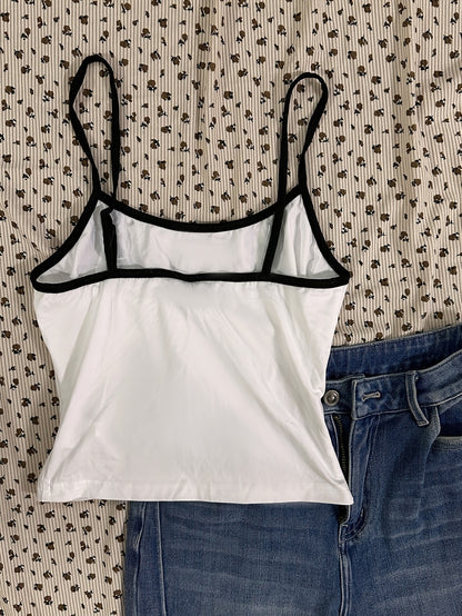 Y2K Retro Car Print Sleeveless Cami Top for Women - "Keep Classic Alive" Design, White with Black Straps, Machine Washable, All-Season Casual Wear