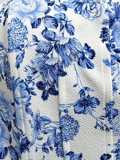 [Floral Print Top] Stretchy Off-the-Shoulder Blue and White Floral Print Tank Top | Women's Summer Top | Perfect for Graduation, Weddings, and Beach Wear