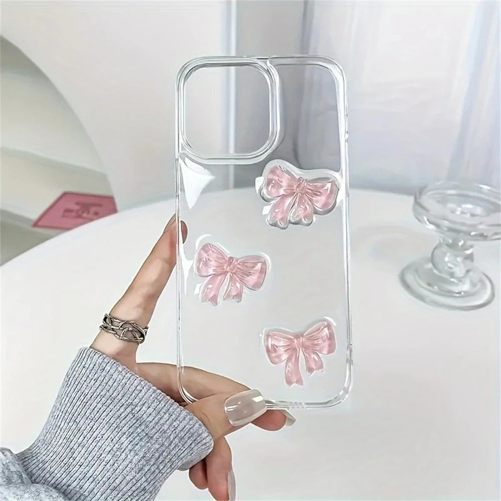 Cute pink bow phone case, suitable for iPhone 16 Pro Max 15 14 13 12 11 Pro Max 7 8 16 Plus X XS Max XR SE2 phone Cover