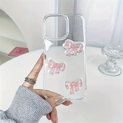 Cute pink bow phone case, suitable for iPhone 16 Pro Max 15 14 13 12 11 Pro Max 7 8 16 Plus X XS Max XR SE2 phone Cover