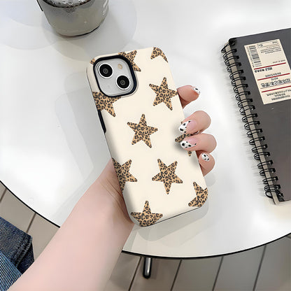 1pc Leopard Print Star Pattern Chic Cool Two-In-One Film Case - Tough, Dual Layered Case for Durable, Drop-proof - for iPhone 17, 16, 15, 14, 13, 12, 11, 8, 7, X, XS, XR, Plus, Air, Pro, Max, Mini, SE2, SE3, Perfect Gift for Friends Family Loved Ones, Ph