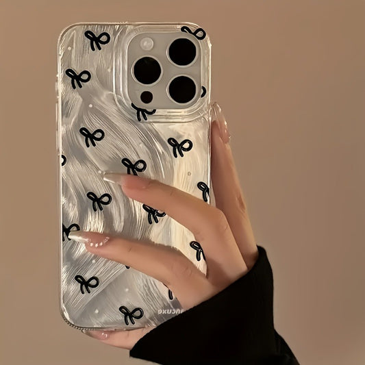1 Full Screen Black Bow Fashion Gradient Feather Phone Case Suitable for iPhone 16, 15, 14, 13, 12, 11, XS, XR, X, 7, 8 Plus Pro Max SE Series, Christmas, Easter, April Fool's Day, Birthday/Valentine's/Girlfriend Gift