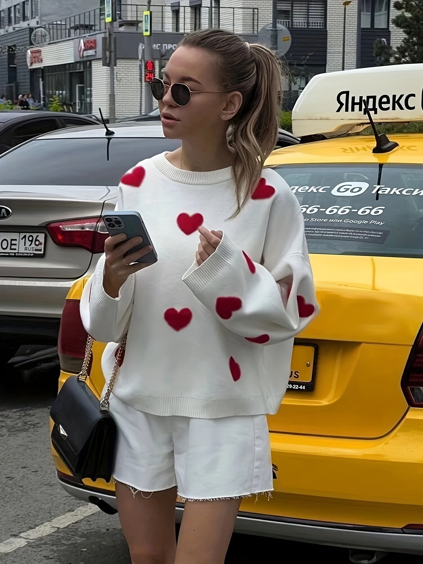 Valentine's Day Heart Knit Sweater - Cozy, Casual & Chic, Women's Easy-Care Polyester Top for Fall/Winter