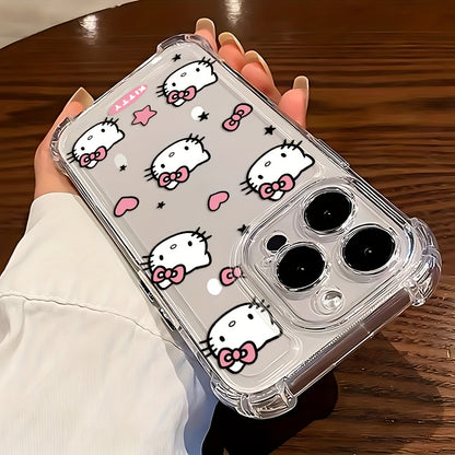 [Cute Hello Kitty Case] Sanrio Hello Kitty Phone Case | Cute Love Pink Shockproof Transparent Soft Back Cover for iPhone 16 15 14 13 12 11 Pro Max X XR XS MAX 8 7 Plus