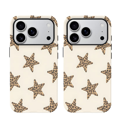 1pc Leopard Print Star Pattern Chic Cool Two-In-One Film Case - Tough, Dual Layered Case for Durable, Drop-proof - for iPhone 17, 16, 15, 14, 13, 12, 11, 8, 7, X, XS, XR, Plus, Air, Pro, Max, Mini, SE2, SE3, Perfect Gift for Friends Family Loved Ones, Ph