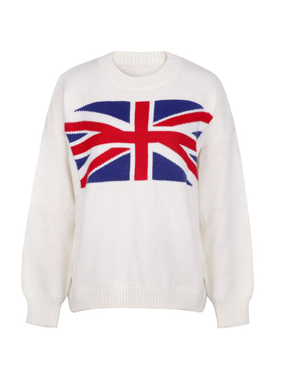 Flag Pattern Crew Neck Sweater, Versatile Long Sleeve Sweater For Fall & Winter, Women's Clothing