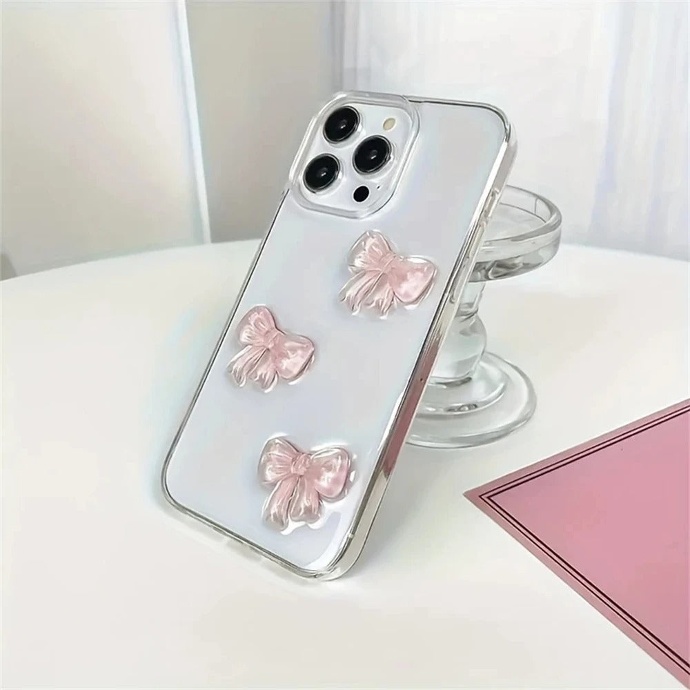 Cute pink bow phone case, suitable for iPhone 16 Pro Max 15 14 13 12 11 Pro Max 7 8 16 Plus X XS Max XR SE2 phone Cover