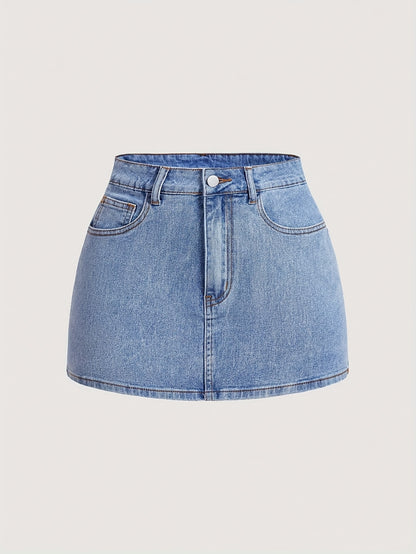 Women's Summer Casual Denim Skirt with Adjustable Bow & Pockets - Mid-Stretch Machine-Washable Solid Color Elegant Design for Casual Outings, Summer Casual Wear | Stylish Denim Skirt | Denim Fabric Skirt