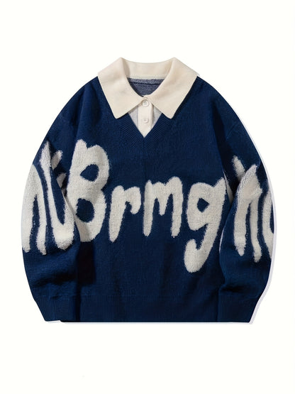 [Casual Sweater] ErinYe Men's Loose Casual Sweater | College Style Lapel Couple Set