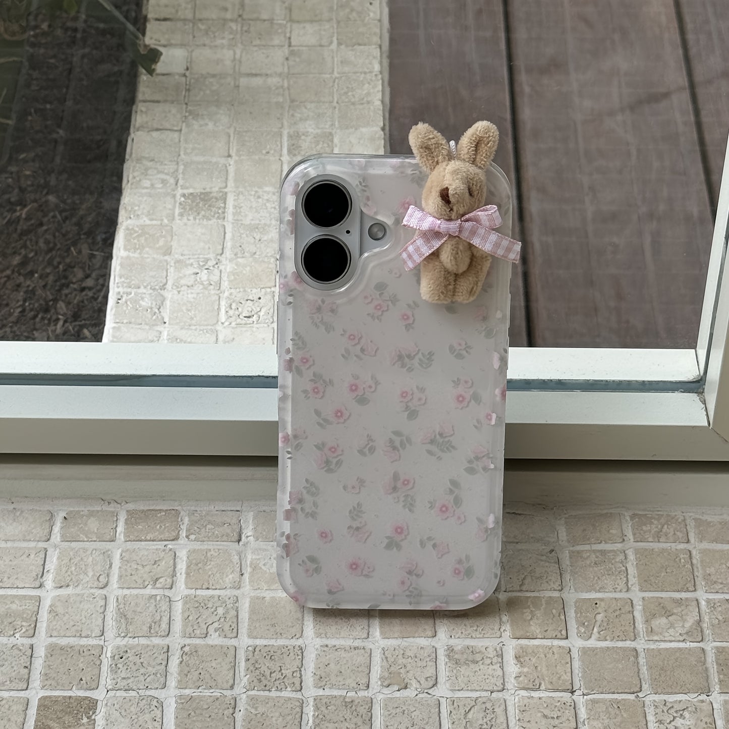 Girl Floral White Phone Case - Soft, Full-Coverage, 3D Pink Lattice Bow, Suitable for iPhone 11/12 Pro/13/14 Pro Max/15 Pro/16