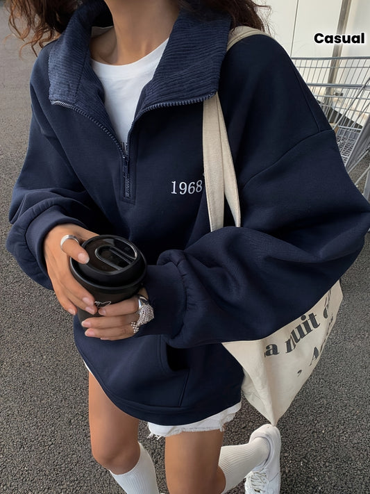 Women'S Cozy Fleece-Lined Sweatshirt with "I Love Myself" Graphic - Long Sleeve, Button-Up Front, Casual Fall/Winter Wear, Navy Blue with White Lettering, Casual Wear | Cozy Fleece Sweatshirt | Construction, Sweater Hoodie