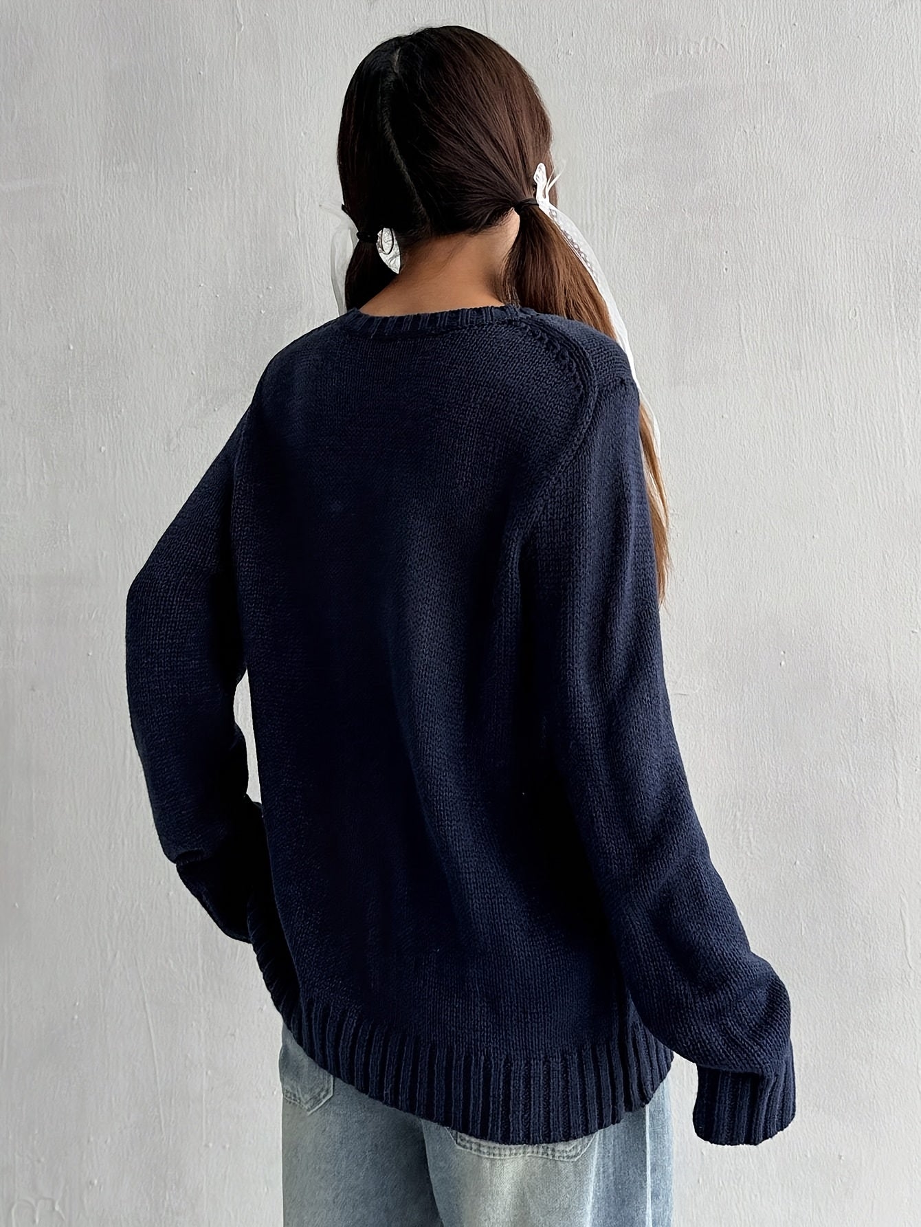 [American Flag Sweater] Elegant American Flag Sweater | Women's Geometric Pattern Round Neck Long Sleeve - Red White & Blue Casual, All-Season Comfort, Hand Wash/Dry Clean, Everyday Comfort, Versatile Fashion, Comfortable Fit