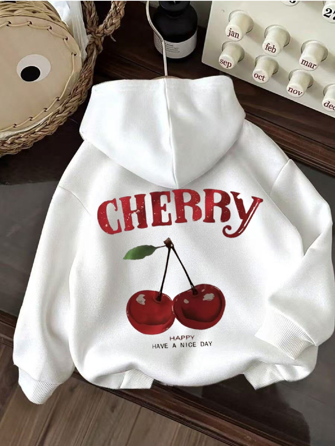 [Cozy Hoodie] Cozy White Polyester Hoodie | Women's Casual Graphic Pullover with Drawstring, "Have a Nice Day" Print, Perfect for Fall & Winter