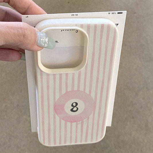 Pink Eight-Ball Striped Watercolor Pattern Suitable for TPU Case iPhone 16 Pro Max/14/16 Plus/15/13 Pro/12/11 Business Anti-Drop Protective Cover High Aesthetic Design