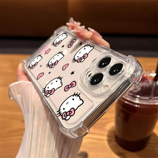 [Cute Hello Kitty Case] Sanrio Hello Kitty Phone Case | Cute Love Pink Shockproof Transparent Soft Back Cover for iPhone 16 15 14 13 12 11 Pro Max X XR XS MAX 8 7 Plus