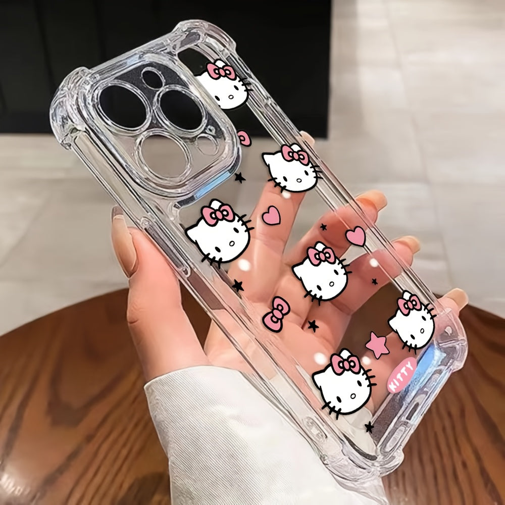 [Cute Hello Kitty Case] Sanrio Hello Kitty Phone Case | Cute Love Pink Shockproof Transparent Soft Back Cover for iPhone 16 15 14 13 12 11 Pro Max X XR XS MAX 8 7 Plus