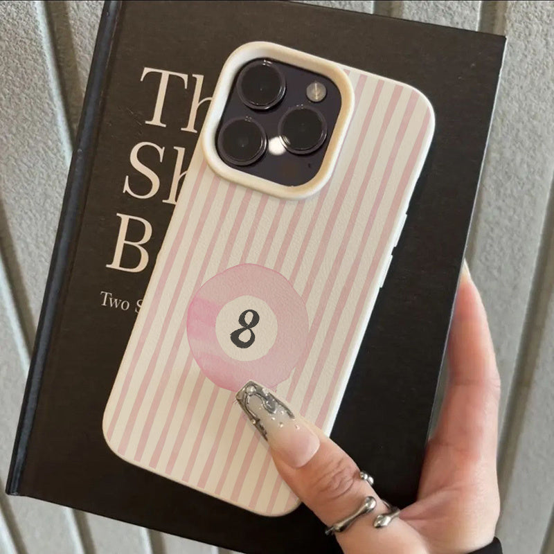 Pink Eight-Ball Striped Watercolor Pattern Suitable for TPU Case iPhone 16 Pro Max/14/16 Plus/15/13 Pro/12/11 Business Anti-Drop Protective Cover High Aesthetic Design
