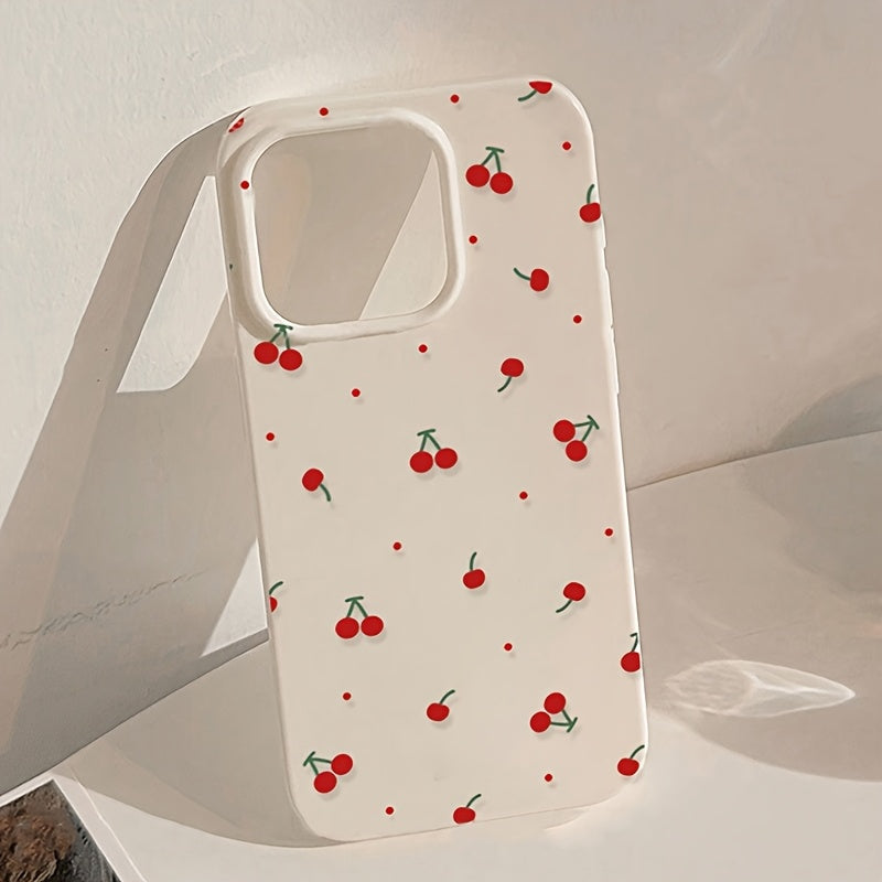 [Cute Phone Case] White Cherry Pattern TPU Phone Case | Compatible with iPhone Models 16, 11, 13, 15, 15 Plus, 15 Pro, 15 Pro Max, 12, 14 Pro Max, XS, XR, 11 Pro, 11 Pro Max, 12 Pro, 12 Pro Max, 13 Pro, 13 Pro Max, 14 Pro, 14 Plus, 7, And 8 Plus - Lightw