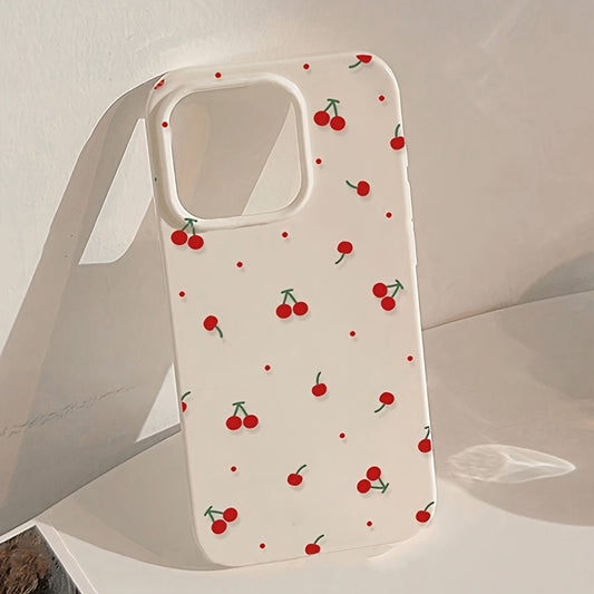[Cute Phone Case] White Cherry Pattern TPU Phone Case | Compatible with iPhone Models 16, 11, 13, 15, 15 Plus, 15 Pro, 15 Pro Max, 12, 14 Pro Max, XS, XR, 11 Pro, 11 Pro Max, 12 Pro, 12 Pro Max, 13 Pro, 13 Pro Max, 14 Pro, 14 Plus, 7, And 8 Plus - Lightw