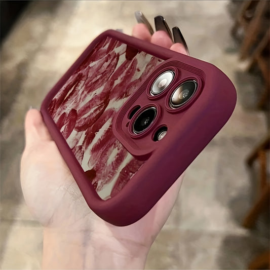 1pc Burgundy Lip Print 3D Embossed TPU Soft Drop-Proof Waterproof Phone Case Compatible with for iphone for Apple for iphone 16/11/12/13/14/15/15Pro/15 Plus/15 Promax/7Plus/8Plus/X/Xs Max/Xr/11Pro/12Pro/13Pro/14Pro/12Mini/13Mini/11Promax/12Promax/13Proma