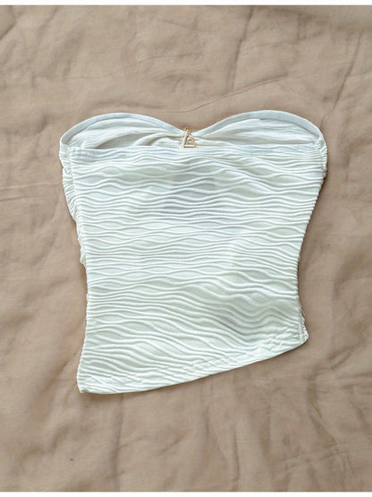 Women'S Elegant Off-Shoulder Top with Starfish Detail - Asymmetrical Hem, Ruched Texture, Sleeveless, Perfect for Beach, Parties, Dates, and Festivals, Beachwear Essential | Starfish Embellished Top | Construction